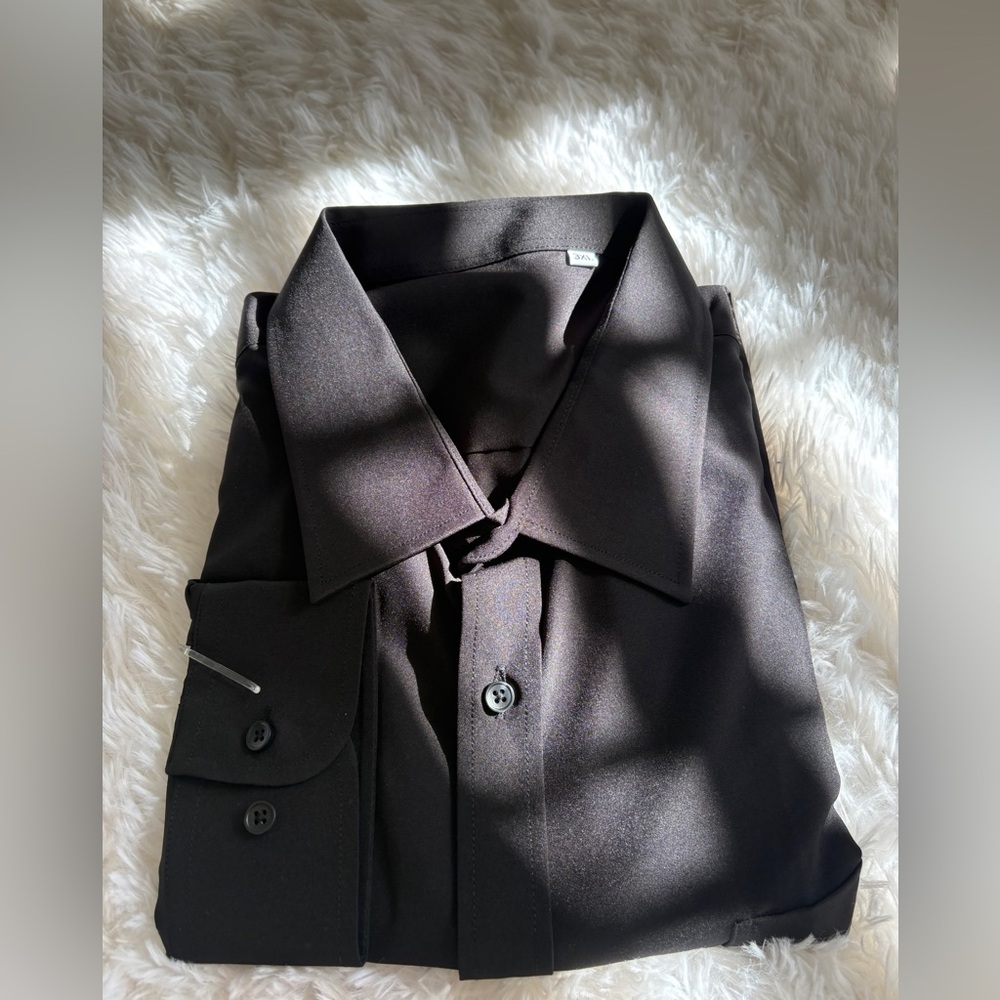 Classic Black Men's Dress Shirt - Tailored Collar